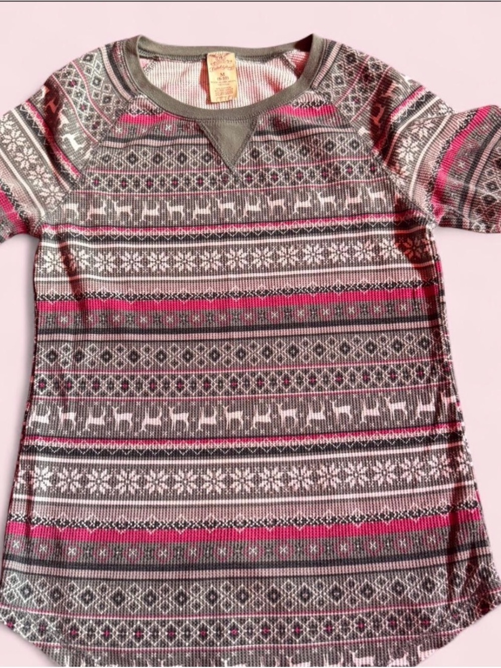Faded Glory Olive & Berry Waffle-Knit Thermal Top - Picture 2 of 3